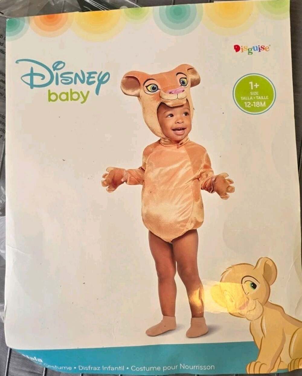 Disney Baby Lion King Simba Jumpsuit Costume 12-18M Detachable Mask Brown